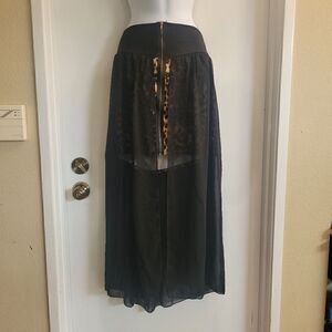 Toto leopard mini skirt with black sheer long overlay